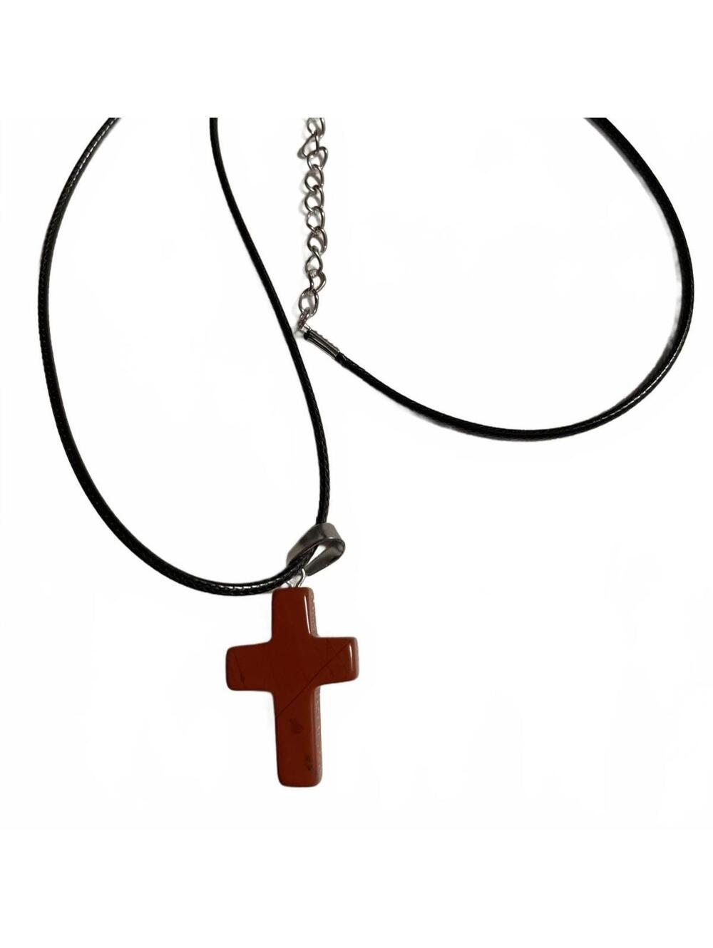 Cross Quartz Crystal Pendant Necklace Unisex Red Adjustable